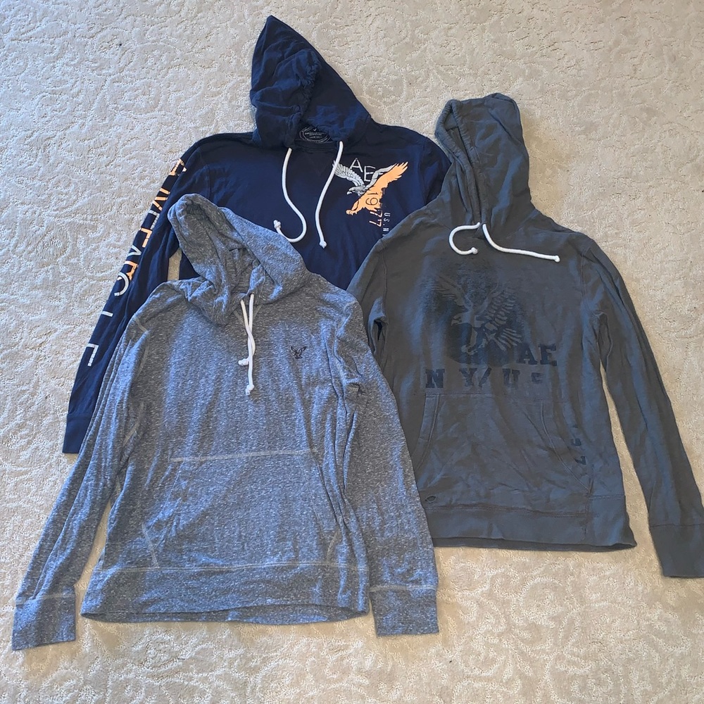 BUNDLE of three American Eagle hoodies blue grey long-sleeved